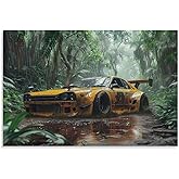 FeoYoed Wall Art Posters Jdm Sports Car Jungle Rain Static Modern Aesthetic Decor Prints for Bedroom Living Room Office with Premium Fade Resistant Canvas 12x18inch(30x45cm)