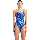Arena Womens Arena Performance Women's Crackle Team Print Light Drop Back Ladies Bathing Swimsuit