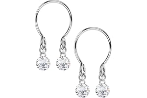 OUFER 2PCS Non Piercing Nipple Rings with Dangling Charms, Adjustable Stainless Steel Fake Nipple Jewelry for Women Men, Comfortable & Stylish Faux Piercing