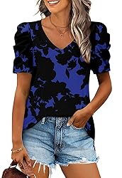 CATHY Womens Summer T-Shirt Short Puff Sleeve Tunic