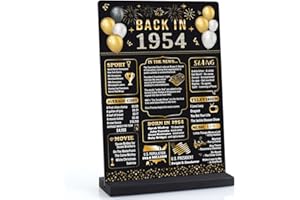 Jettryran 70th Birthday Decorations for Men Women, Happy Birthday Party Decor Supplies, Vintage-70 Years Old Anniversary 1954 Poster for Her Black Gold Back in 1954 Acrylic Table Sign with Wooden