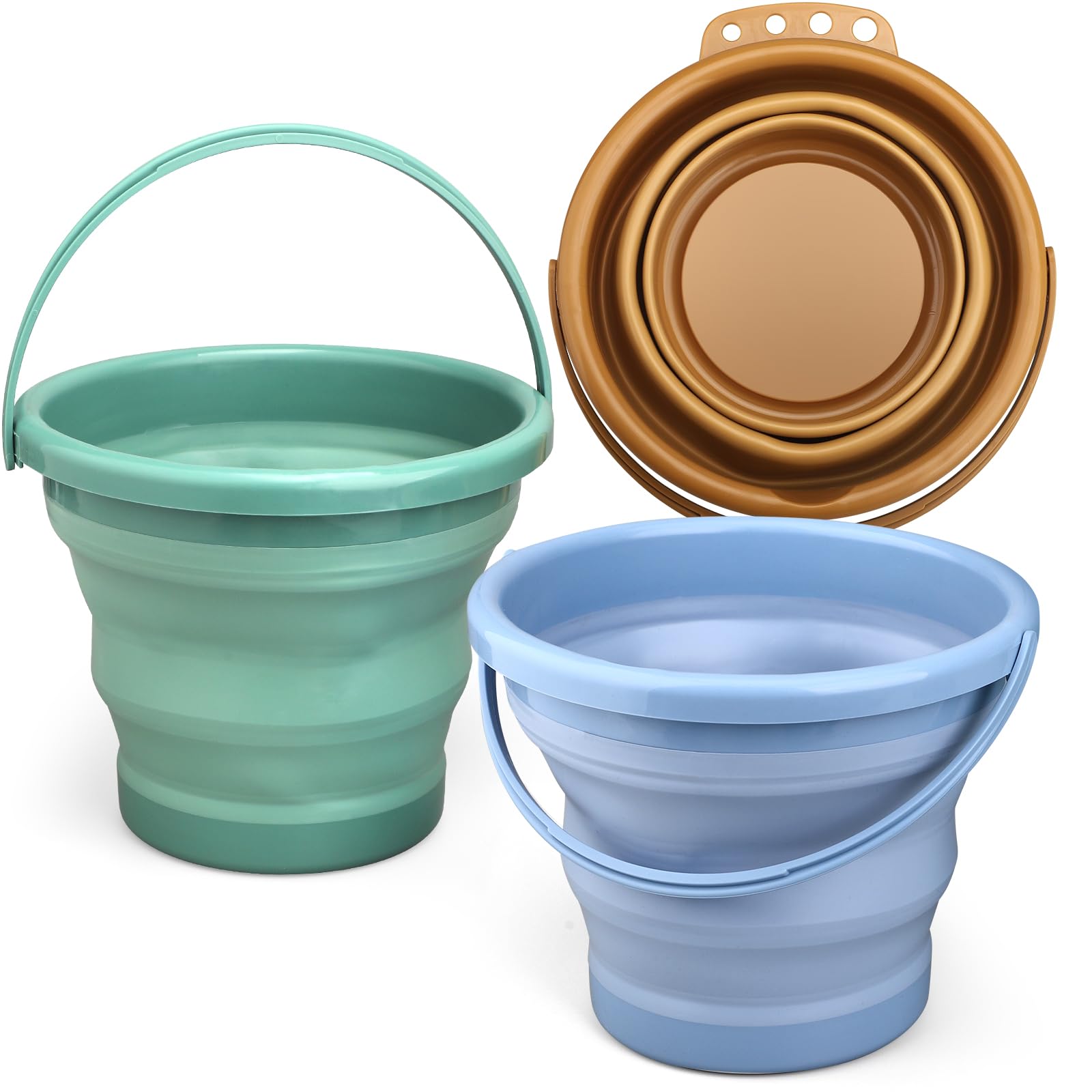 3PCS Foldable Beach Bucket Sandbox Kit Snow Toy for Kid Adult, Collapsible Small Bucket for Washing Camping Fishing, Silicone Sand Pail for Garden Planting, Travel, Beach Summer Toy Gift for Boy Girl — image 1