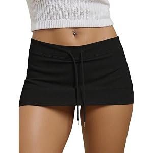 Women's Low Waist Drawstring Mini Skort, Solid Color Casual Summer Skort with Pockets Daily Wear