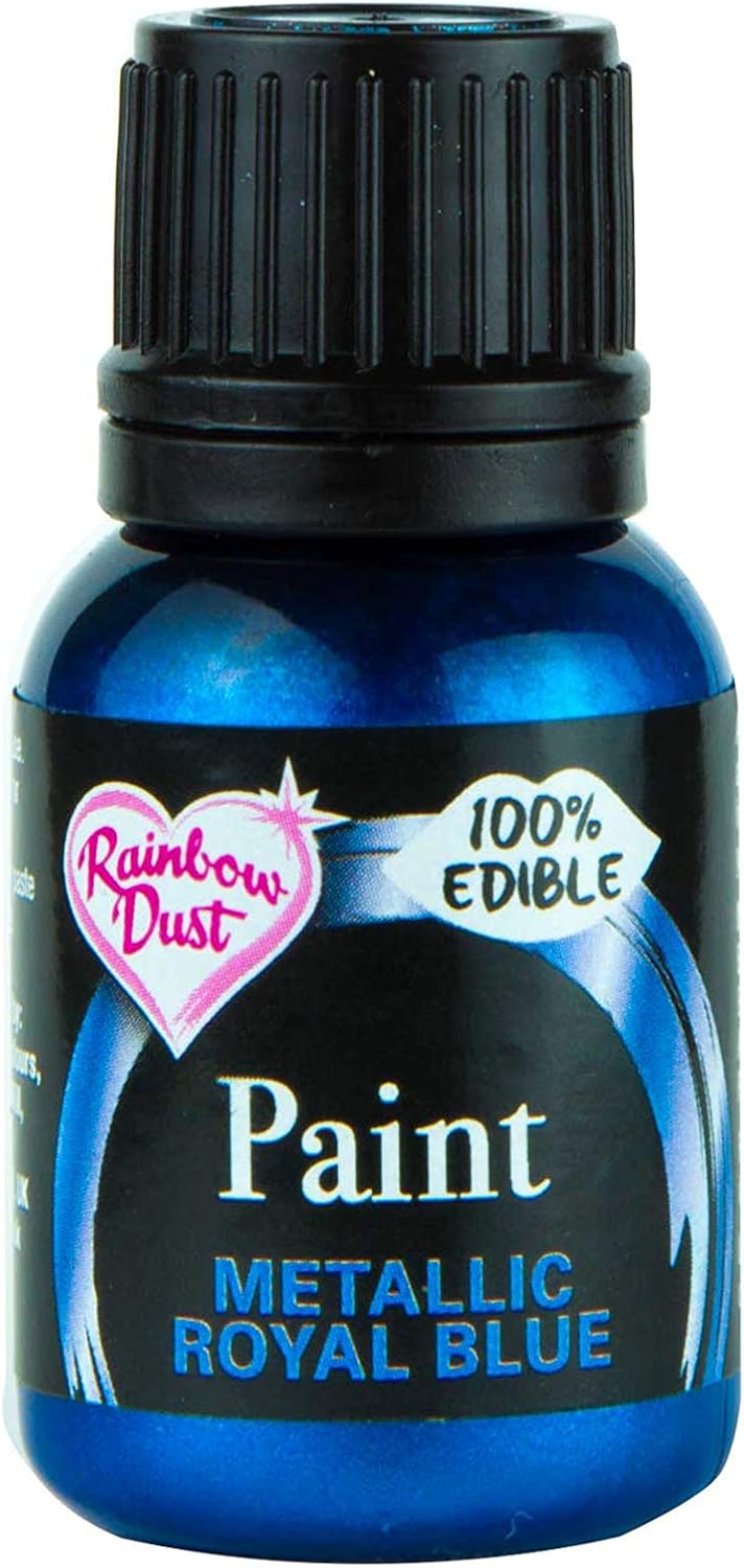 Ready-to-use Metallic Royal Blue 100% Edible Food Paint for Cake and Icing Decoration by Rainbow Dust