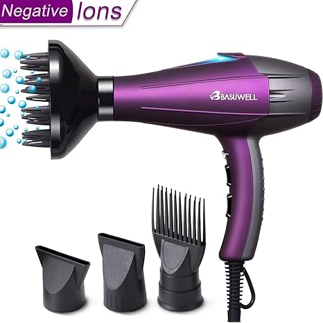 Basuwell Ionen Haartrockner 2100W leistungsstarke AC-Motor, Infrarot Salon Haartrockner mit Diffusor, Kamm und Düse, europäis