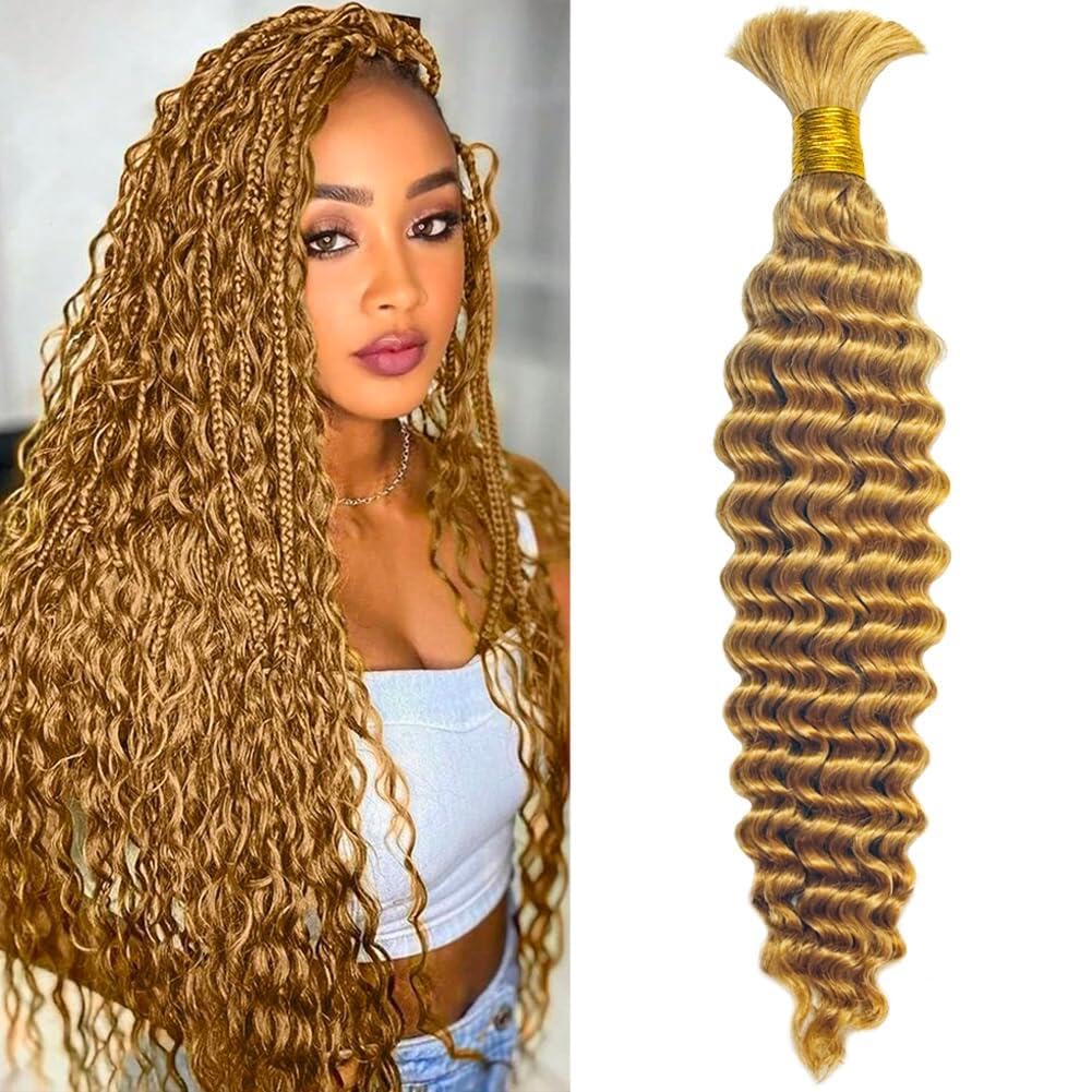 Datanala Human Braiding Hair 18Inch Deep Wave Bulk Human Hair for Braiding 1Bundle/50g Brazilian 100% Unprocessed Virgin Wet and Wavy Human Hair Extensions for Boho Braids (27#NEW, 18inch-50g) — image 1
