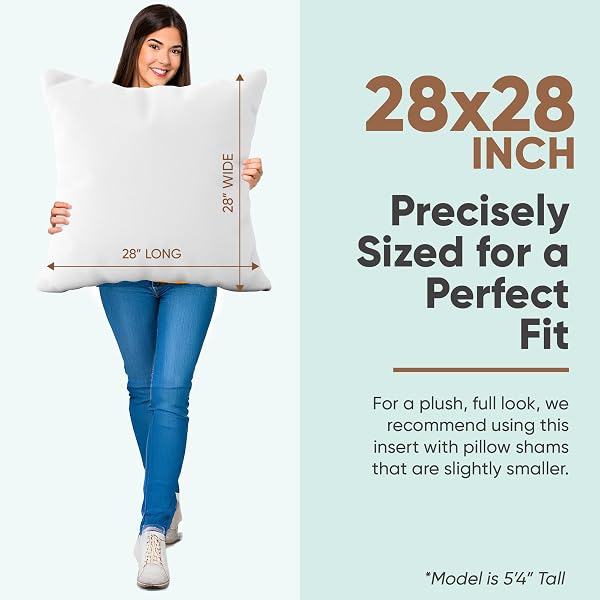 PILLOWFLEX SYNTHETIC DOWN PILLOW INSERT – 28X28 DOWN ALTERNATIVE, ULTRA SOFT LARGE SQUARE EUROPEAN THROW PILLOW, COUCH EURO SHAM, BED – 1 DECORATIVE FORM