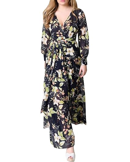 Zaful Robe De Plage élégante Avec Col En V Et Fleurs Noir