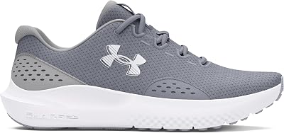Herren Charged Surge 4, leichte und atmungsaktive Laufschuhe, gepolsterte Joggingschuhe für langen Komfort,Steel / Mod Gray / White,42