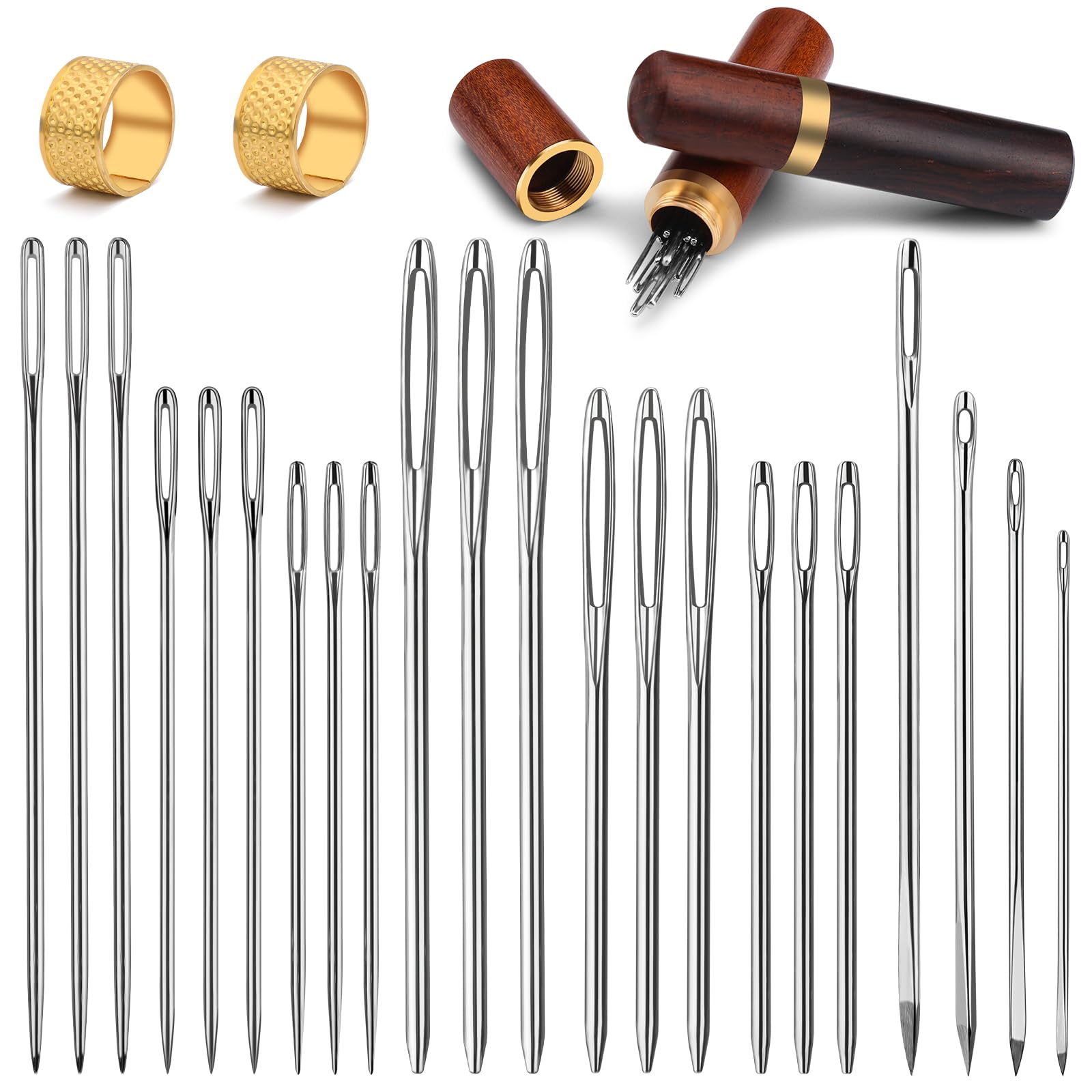 26 Pcs Triangle Leather Sewing Needles Kit Includes 4 Sizes, Large Eye Needles, Blunt and Pointed Stitching Needles for Leather Stitching Hand Sewing