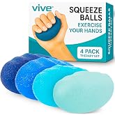 Vive Squeeze Balls for Hand Therapy Set (4 Pack) - Grip Strengthener | Occupational Exercise Equipment for Arthitis, Parkinsons, Stroke, Carpal Tunnel Recovery - Stress Relief Massage Putty Finger