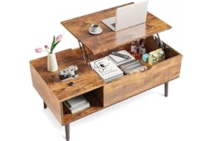 Sweetcrispy Coffee Table, Lift Top Coffee Tables for Living Room, Small Rising Wooden Dining Center Tables with Storage Shelf