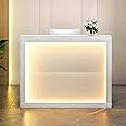 TC-HOMENY Reception Desk with LED Lights, 55'' Reception Counter Modern with Storage Shelves and Cable Grommet, Front Desk Reception Room Table, Reception Room, Beauty Salon, Office Desk,White