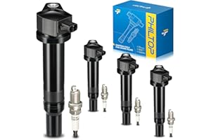 PHILTOP Ignition Coil Pack and Spark Plugs Fits for 2006 2007 2008 2009 2010 2011 Hyundai Accent, Kia Rio,Kia Rio5,Set of 4 Replaces# UF499 5464