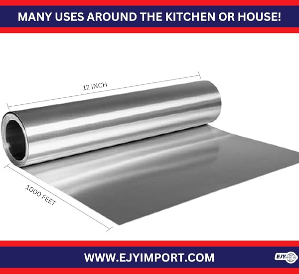 EJY IMPORT STANDARD PREMIUM ALUMINUM FOIL | 12”X1000 FEET LONG | INDUSTRIAL SIZE AND STRENGTH | COMMERCIAL GRADE & LENGTH FOIL WRAP FOR FOOD SERVICE INDUSTRY AND HOME USE| STRONG SILVER (1 PACK)