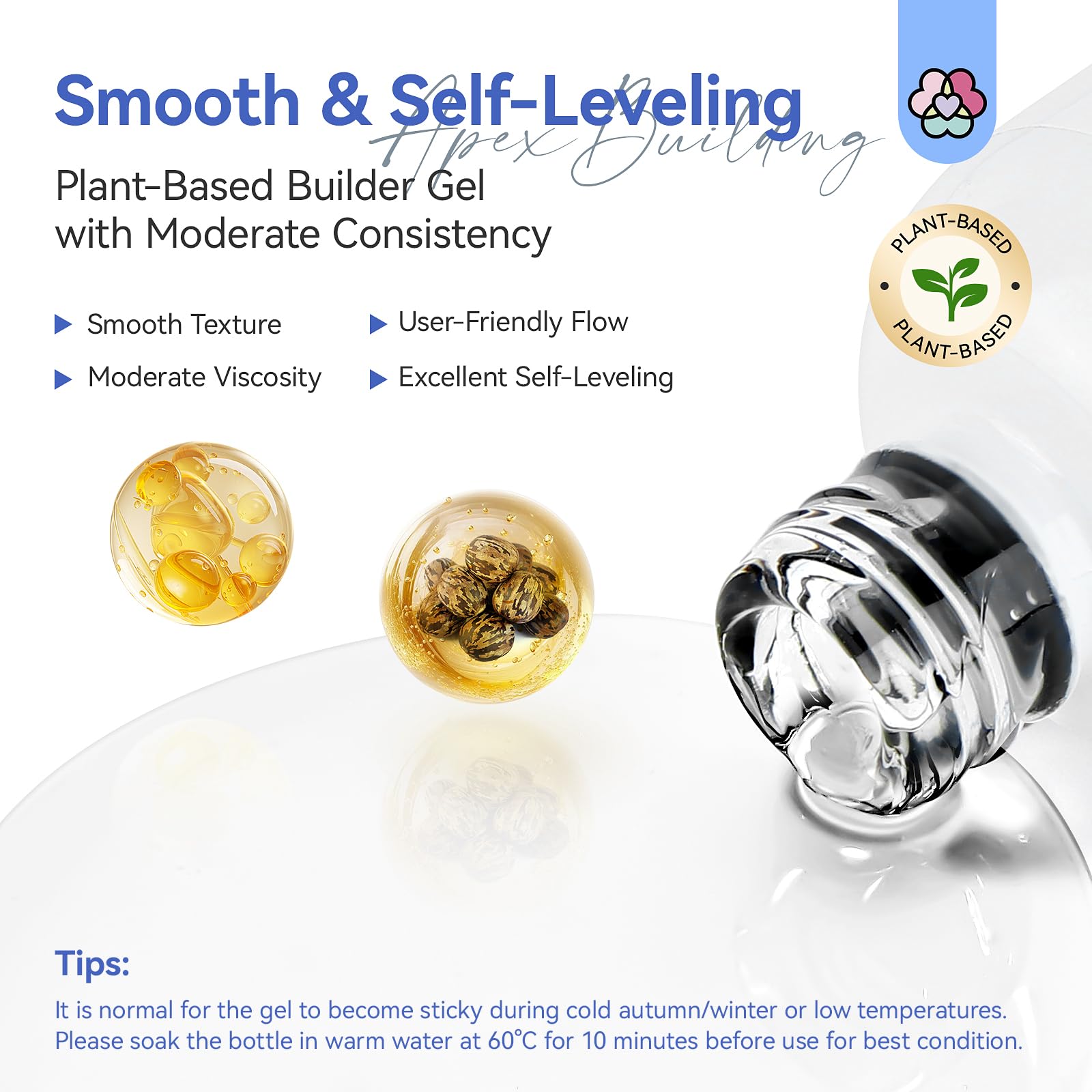 SAVILAND Clear Builder Nail Gel: 8 in 1 Gel Builder for Nails with Vitamin E & Castor Oil, Plant-Based Nail Strengthener Thickening Extension Gels in a Bottle Fix Curved Nails Rhinestone Glue Home Use - Image 4