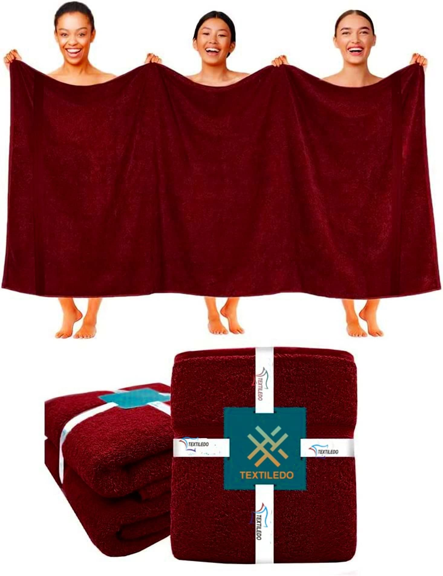 Textile Do 2 X Super Jumbo Charcoal Bath Sheets (100 x 200 cm) 100% Egyptian Cotton Extra Large Bath Sheet Towels Body Wrap Beach Towels (Red, 2)