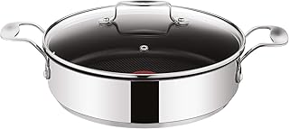 Tefal E79071 Jamie Oliver Induction Servierpfanne mit 2 Seitengriffen und Glasdeckel, 25 cm, 2,8L, Edelstahl