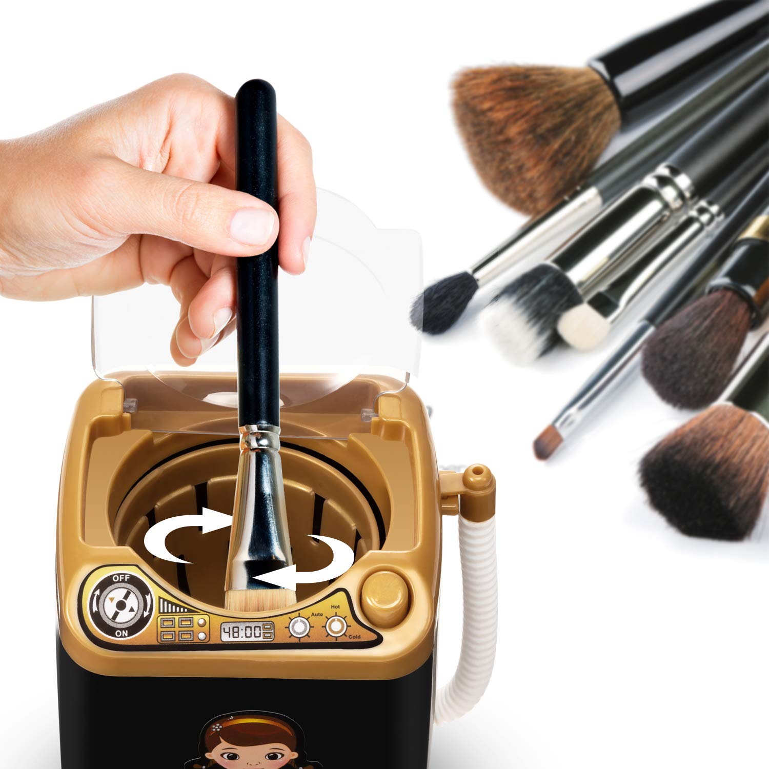 Makeup Washing Machine Mini Automatic Makeup Brush Cleaner Device, Deep Cleaning Machine for Sponge and Powder Puff Mini Toy (Black and Golden): Beauty