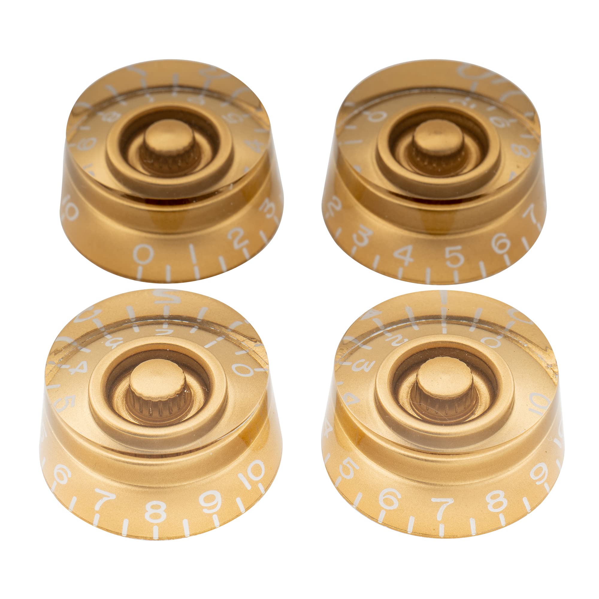 Musiclily Pro Metric Size 18 Splines Speed Control Knobs for Asia Import Guitar Bass Split Shaft Pots, Gold (Set of 4)
