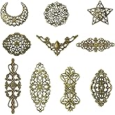 SUNNYCLUE 10 Styles 120Pcs Metal Filigree Embellishments Flower Connector Charms Bulk Tibetan Hollow Star Moon Links Findings for Jewelry Making Charms Craft Hairpin Necklace Bracelet Earring Supplies