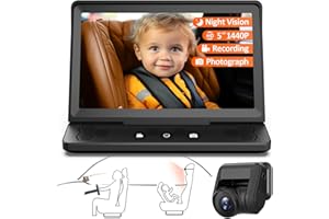 ZGZUXO 7” Baby Car Camera HD 1440P Recording, 5” Screen Baby Car Monitor with Full-Color Night Vision Camera, Infant Safety Baby Car Mirror Rear Facing for Backseat, Wide Clear View, Easy Installation