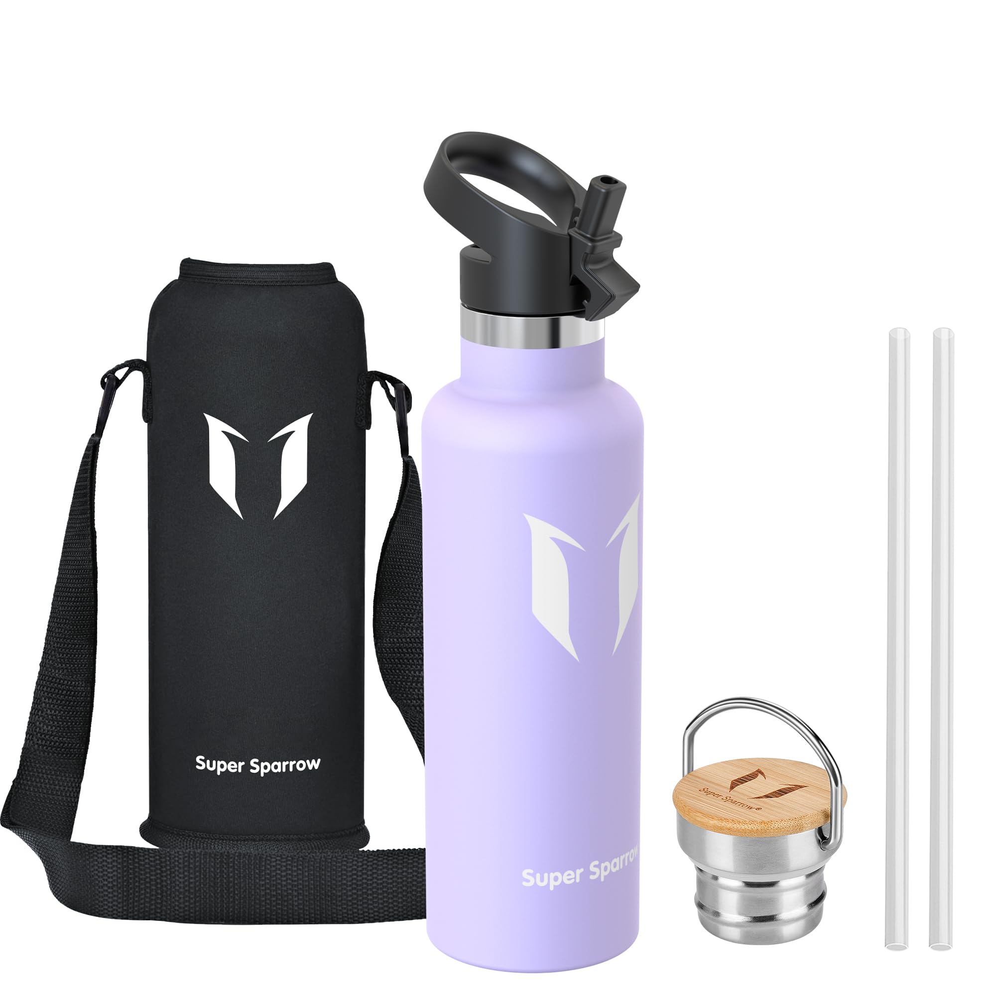Super Sparrow Stainless Steel Water Bottle - 750ml - Vacuum Insulated Metal Water Bottle - Standard Mouth Flask - BPA Free - Straw Water Bottle for Gym, Travel, Sports