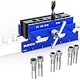 BLEKOO Self Centering Doweling Jig Kit, Power Tool Accessory Jigs with 5 SAE Drill Sizes 6 Drill Guide Bushings, Adjustable Width Drilling Guide Power Tool Accessory Jigs (Blue)