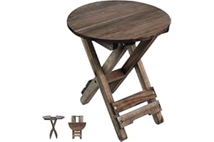 DAXULY Small Patio Table, Outdoor Folding Side Table, Portable Side Table, Small Side Table, Accent Table, Small Coffee End Table, Wood Table Top for Living Room, Bedroom... (Round - Walnut - Set 1)