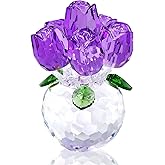 Arikyrist Crystal Purple Rose Bouquet Gifts Handmade Glass Rose Figurines for Wife Girlfriend Mom on Valentine's Day Anniversary Mother's Day Birthday Elegant Decor for Home Table