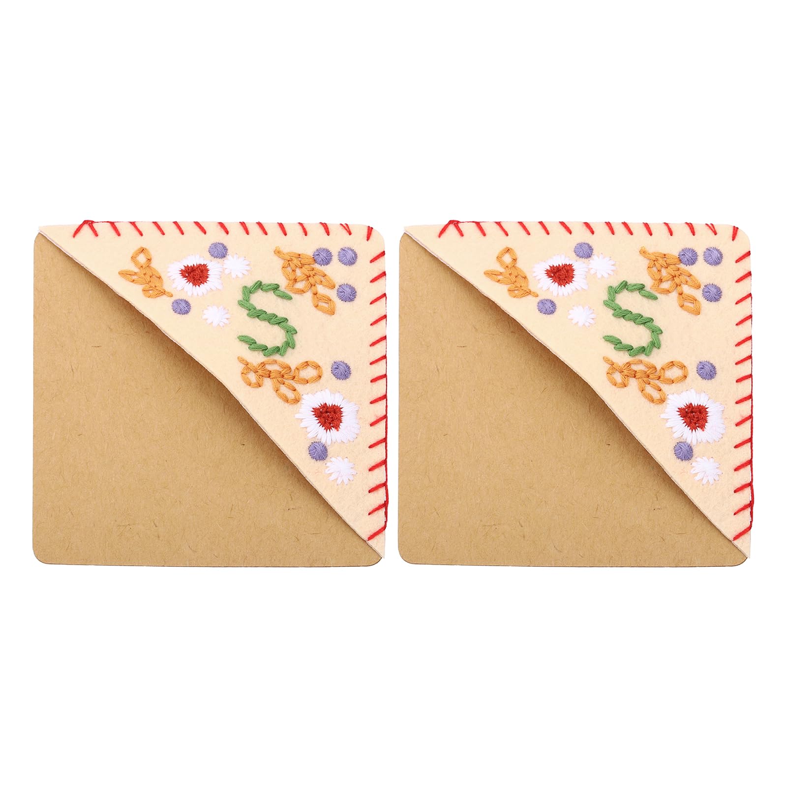 PATIKIL 2pcs Corner Bookmark, Letter Book Mark Personalized Embroidered Bookmark Cute Letter Book Mark Flower Felt Triangle for Reading Women Men Book Lovers Gift Teacher, Beige, Letter S