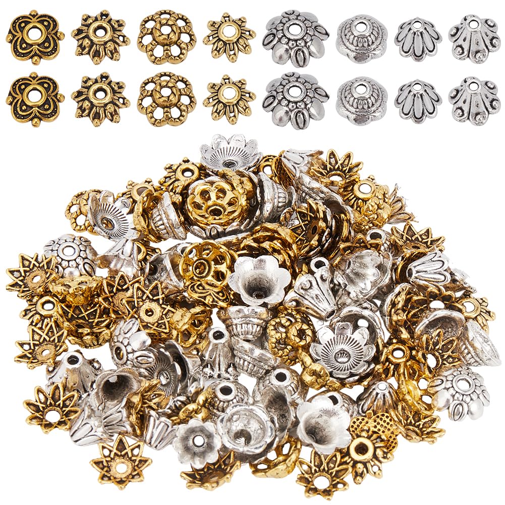 SOFPLATE 1 Box 240Pcs Spacer Bead Caps Bulk Silver Bead End Caps Alloy Tibetan Style Flower Textured Stoppers Small Spacers for Jewellery Making Necklaces Bracelets Earrings Supplies DIY Craft