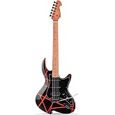 Leo Jaymz Echophantom Series Electric Guitar with Roasted Maple Neck, SSH Active Pickups, Built-in Multi-Effects &amp; Vintage Tremolo(Red Black)