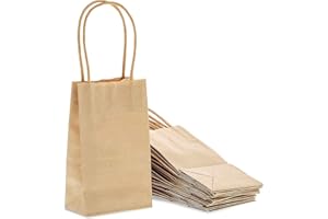 Juvale 50-Pack Small Brown Gift Bags with Handles - Small Kraft Paper Bags for Birthday, Retail, Crafts (3.5x2.4x7 In)