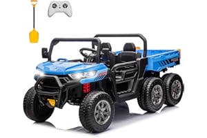 sopbost 2 Seater 24V Kids Ride On Truck with Electric Dump Bed, 4WD Battery Powered Ride On Toy Car with Remote Control, Extra Shovel, Music Play, EVA Tires Wheels, Blue