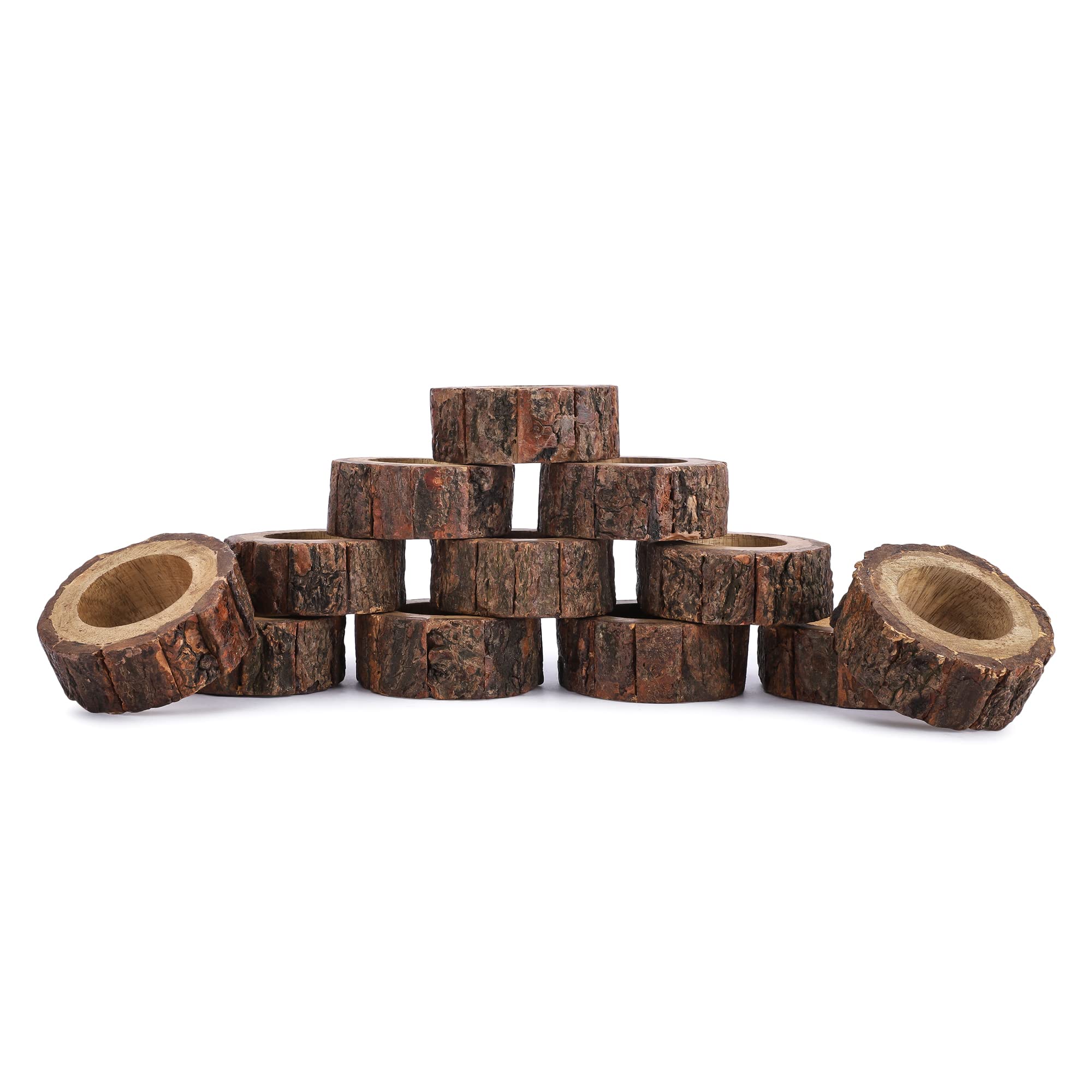 Ajuny Handcrafted Wooden Bark Napkin Ring Holder Everyday Use Decorative 1.5 Inch - Perfect for Table Decor, Dinner Wedding Dining Parties Tabletop, Table Decoration Set of 12