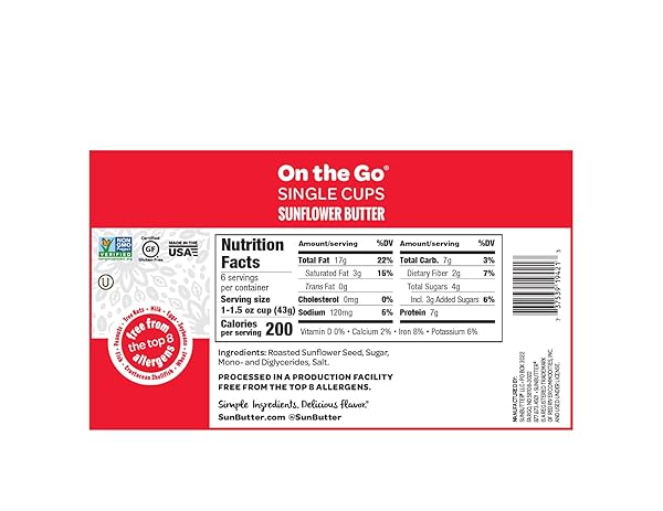 SUNBUTTER ON-THE-GO CUPS, CREAMY, 4.55 POUND
