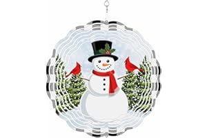 VANDARLLIN Wind Spinners for Yard and Garden- Christmas 3D Metal Wind Sculptures & Spinners Hanging Snowman with Cardinal Bird Stainless Steel Kinetic Art Indoor Outdoor Decor 8 Inches, Berry Pine Trees
