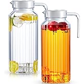 Panitay 2 Pcs 68 Ounces Plastic Pitcher with Lid Clear Acrylic Pitcher Shatter Proof Juice Containers with Lids for Water Milk Sangria Lemonade