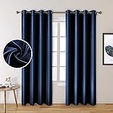 HOMEIDEAS 2 Panels Faux Silk Curtains Navy Blackout Curtains for Bedroom 52 X 96 Inch Blue Room Darkening Satin Drapes/Curtai
