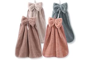4Pcs Bowknot Hanging Hand Dry Towels, FHDUSRYO Microfiber Coral Velvet Hand Towels Hanging Loop, Absorbent Super Soft Cute Ha