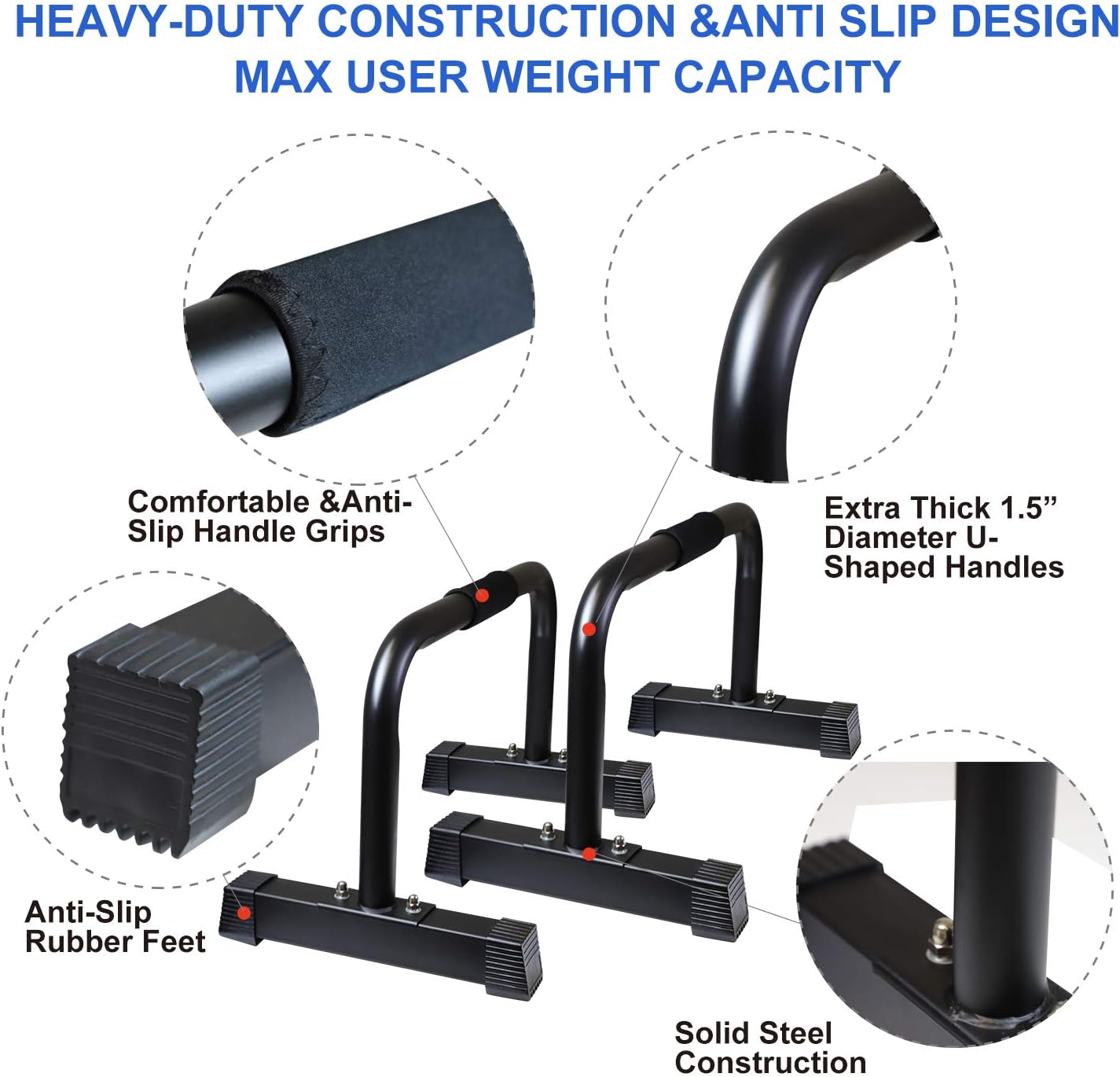 eHUPOO Push Up Bars Parallettes Dip Bars, Strength Training Pushup Stands for Bodyweight Workout&Home Gym Exercise, XL Push Up Stand Bars for Men Women, with Hand Grips Non-Slip Sturdy Structure.24x13” : Sports & Outdoors