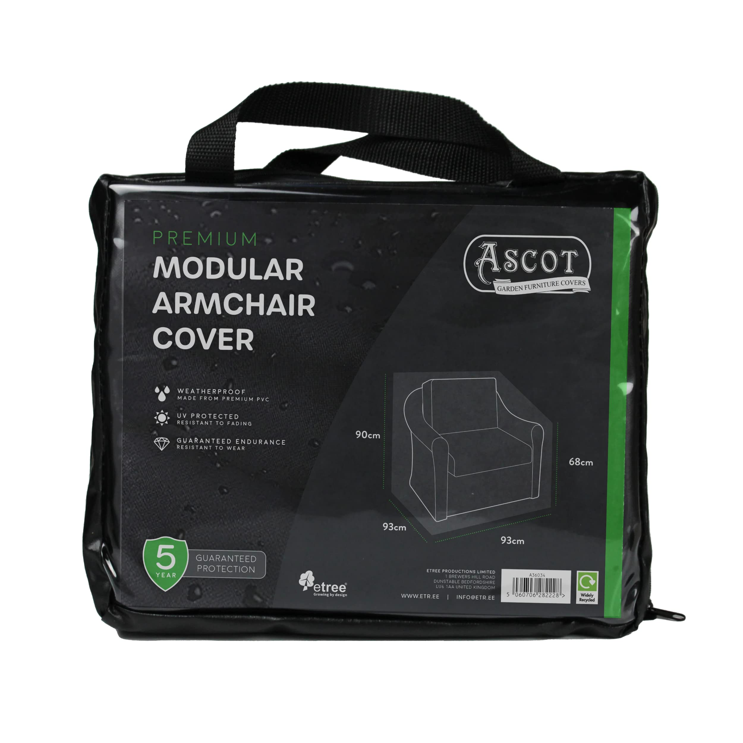 Ascot Premium Modular Armchair Cover - 93 X 93 X 68/90 H Deep Black