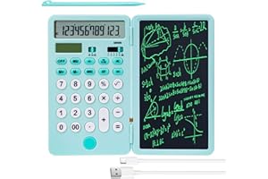 VEWINGL Calculator with Notepad,12 Digit Large Display Office Desk Calcultors,Dual Power Rechargeable and Solar 2 in1 Multi Function Calculator,Suitable for Office,School,Cyan Blue,(XT-AB0608)