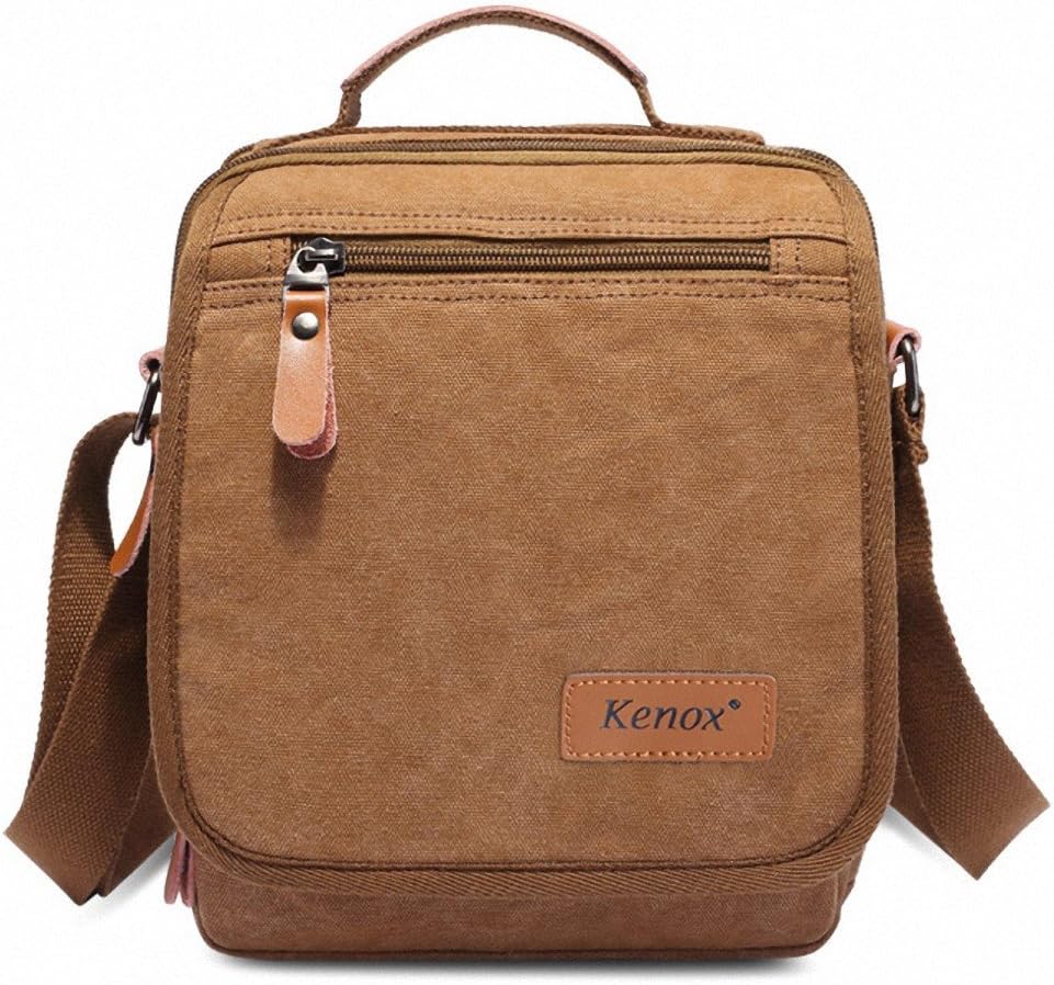 Kenox Durable Vintage Multifunction Canvas Shoulder Bag Business Messenger Bag Ipad Bag Tote Bag Satchel Bag (Brown)