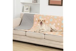 BOCTOPUG Dog Bed Cover for Pets Blankets Rug Pads for Couch Protection Waterproof Bed Covers Dog Blanket Furniture Protector Reusable Changing Pad (Yellow+Colorful Paw, 52"x82")