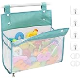 Muchfun Bath Toy Organizer Multiple Ways to Hang | Extra Large Opening Bathroom Toy Holder, Bottom Zipper Bathtub Toy Storage Bag (Blue)