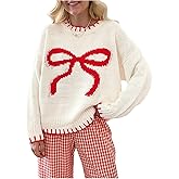 SOLY HUX Women's Y2k Bow Sweater Crewneck Long Sleeve Knit Pullover Tops Oversized Sweaters