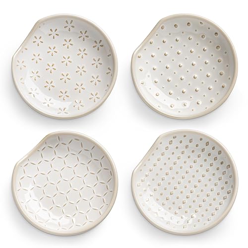 MALACASA 4 Pack Ceramic Spoon Rests for Stove Top, 4.8 inch Cooking Spoon Holder for kitchen counter, Heat-Resistant Utensil Rest, Ladle Holder Dishwasher Safe - 05, Series LYDIA