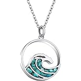 Lauren-Spencer Ocean Wave Pendant Necklace for Women, Ocean Beach Themed Jewelry Gifts for Women, Turquoise Sodalite Chips Stainless Steel Necklace, Blue Surf Necklace for Women